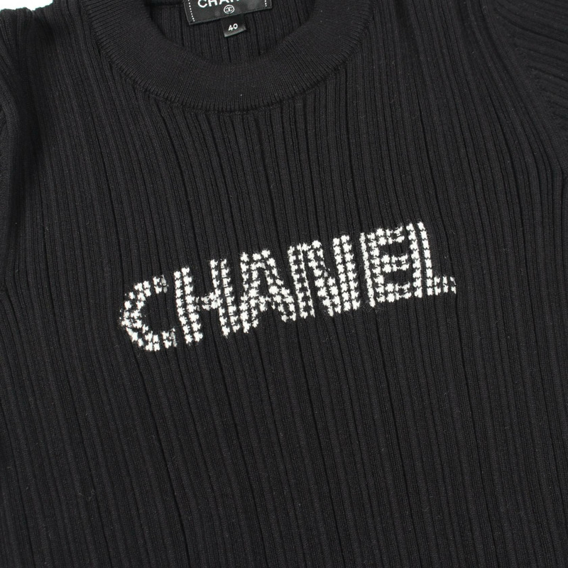香奈兒 (CHANEL) Logo 短袖 T 卹 P70827K10079 純棉 黑色 二手 女款 40 碼-5