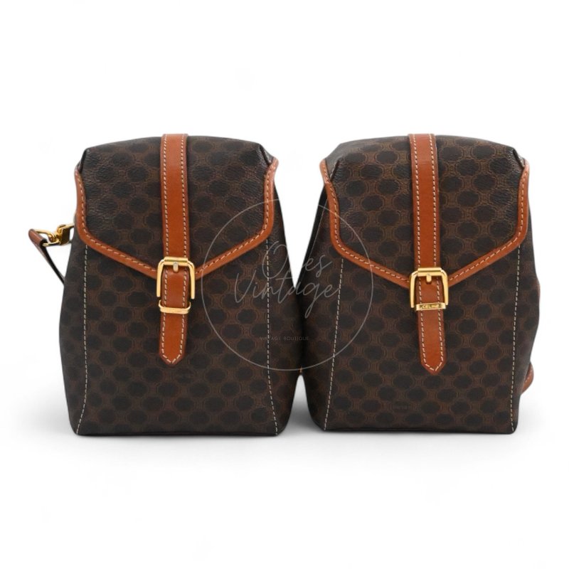 中古 思琳 賽琳 Celine Macadam老花圖案 經典菱格紋路 雙子 後背包-1