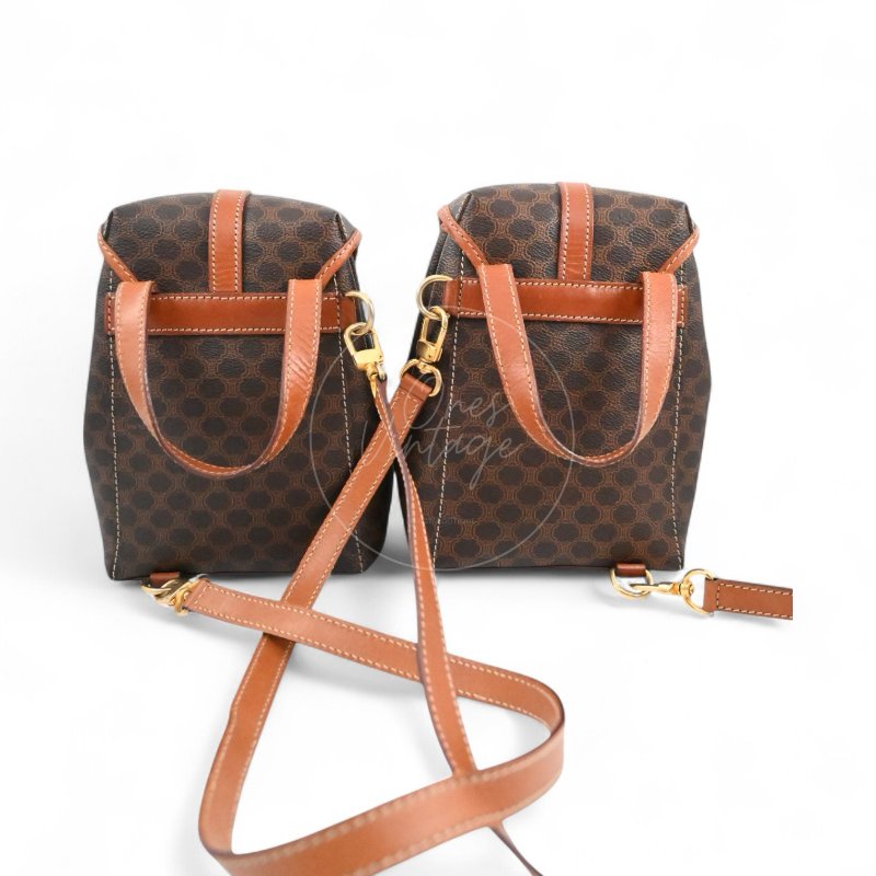 中古 思琳 賽琳 Celine Macadam老花圖案 經典菱格紋路 雙子 後背包-12