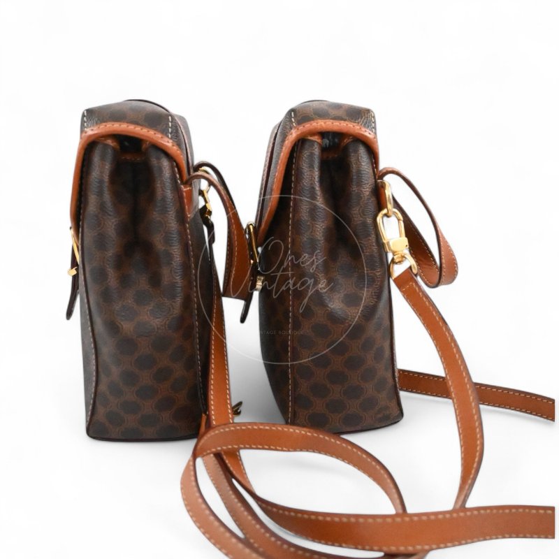 中古 思琳 賽琳 Celine Macadam老花圖案 經典菱格紋路 雙子 後背包-13
