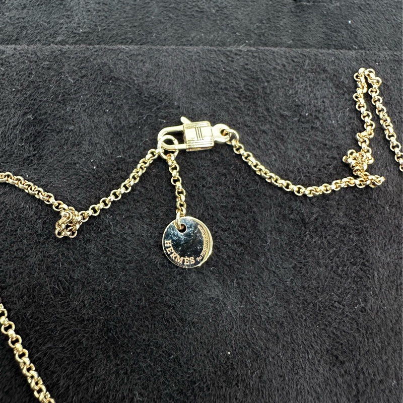 Hermes 愛馬仕 Clou d‘h系列 玫瑰金方形柳丁項鍊-2
