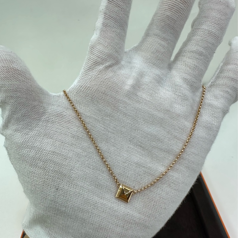 Hermes 愛馬仕 Clou d‘h系列 玫瑰金方形柳丁項鍊-3