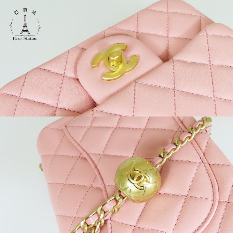 【巴黎站二手名牌專賣店】*現貨*CHANEL香奈兒真品*粉色菱格紋金球COCO方胖子斜背鍊包 口蓋包-5