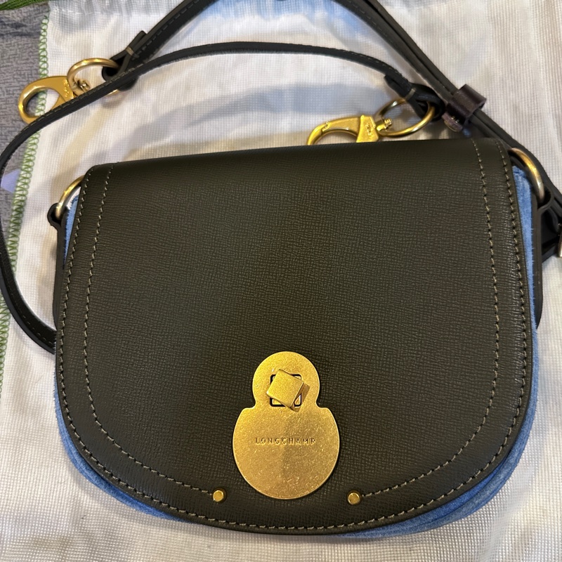 longchamp 麂皮拼色包-6