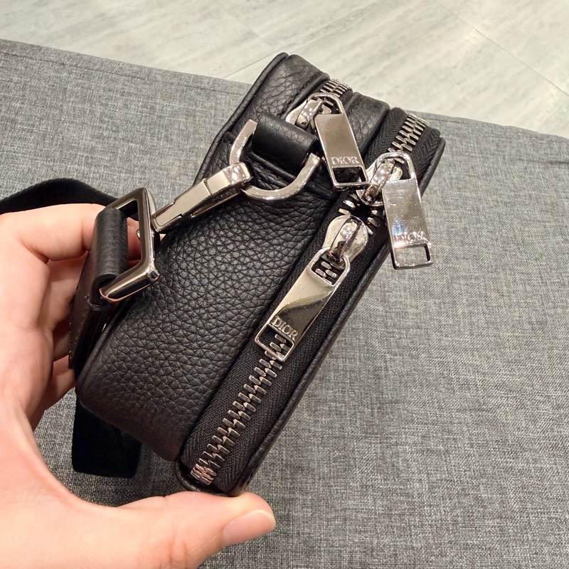 Dior 荔枝牛皮 雙拉鏈 相機包 斜背包 黑-6