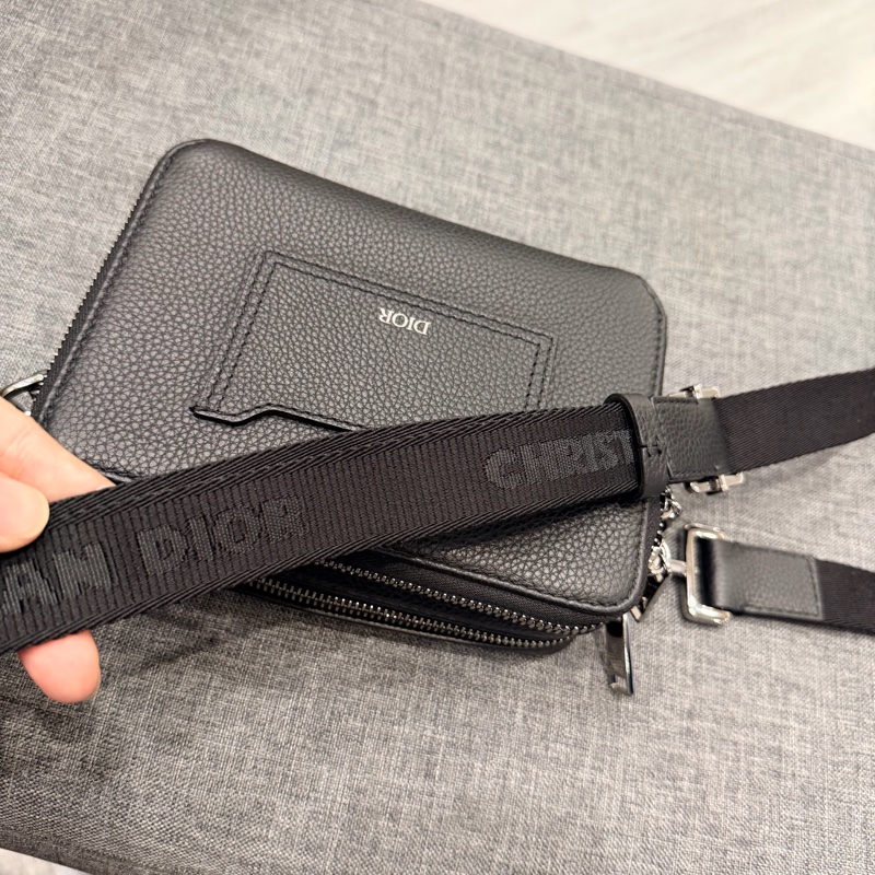 Dior 荔枝牛皮 雙拉鏈 相機包 斜背包 黑-8