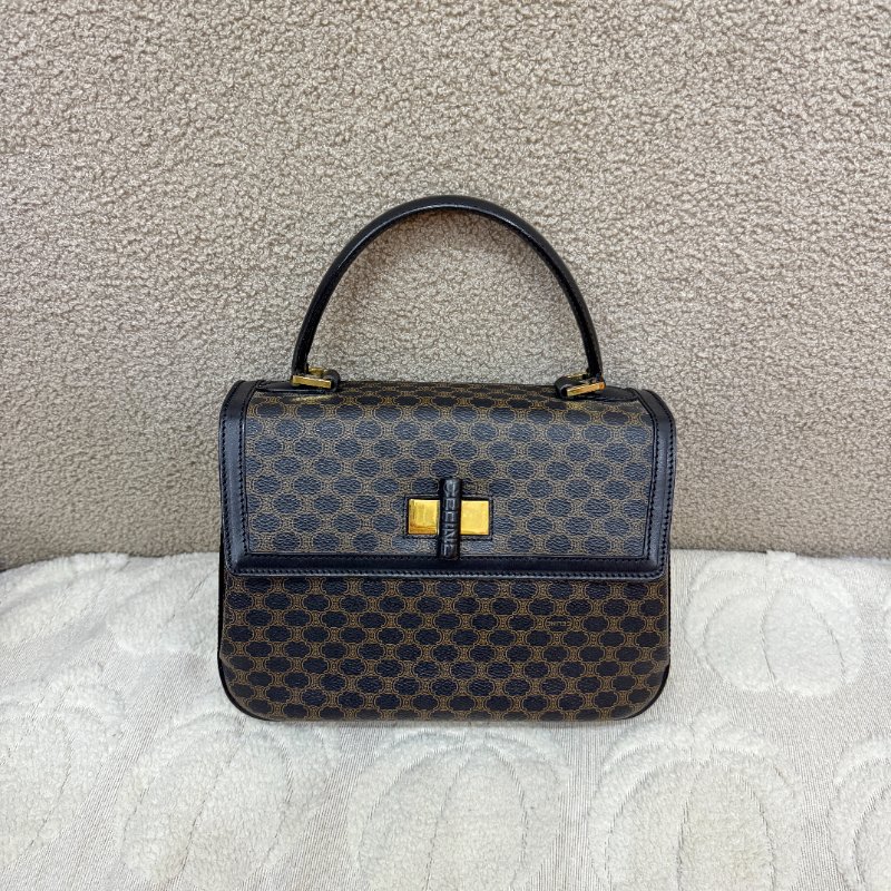 中古 Celine 賽琳 復古Macadam 經典老花圖案 轉扣 手提包-0