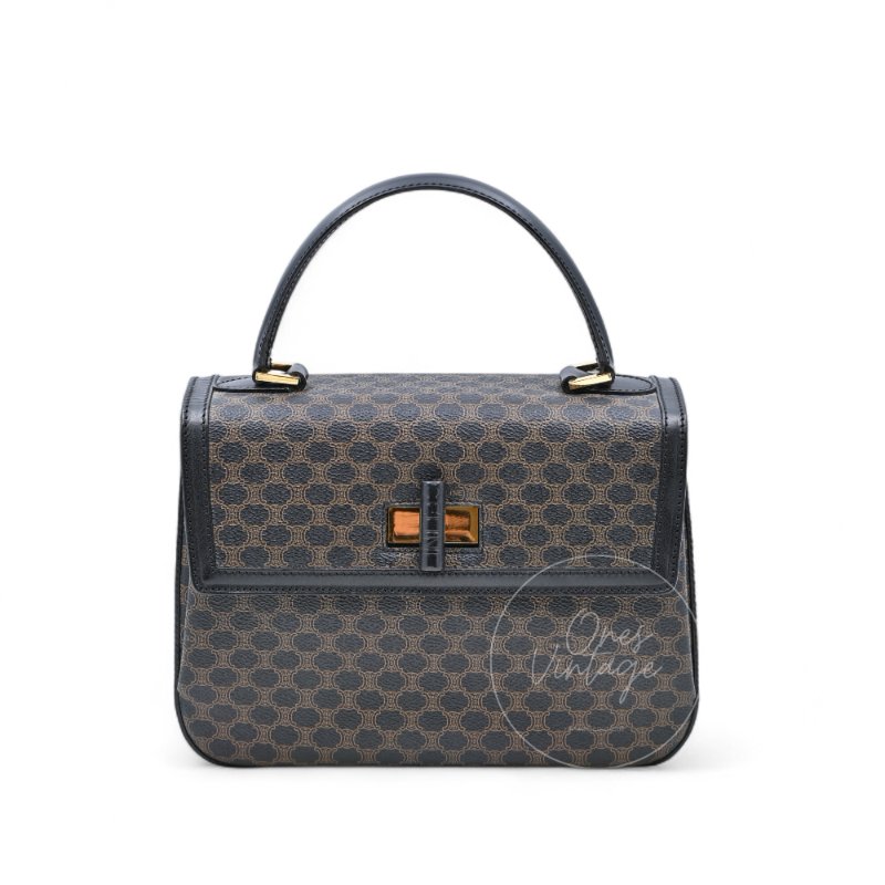 中古 Celine 賽琳 復古Macadam 經典老花圖案 轉扣 手提包-2