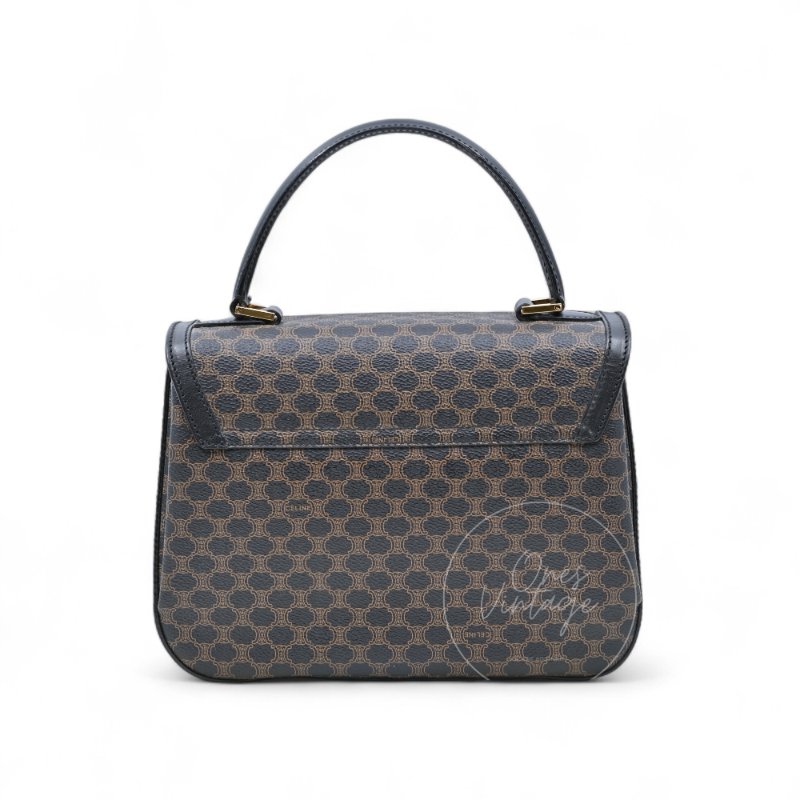 中古 Celine 賽琳 復古Macadam 經典老花圖案 轉扣 手提包-3