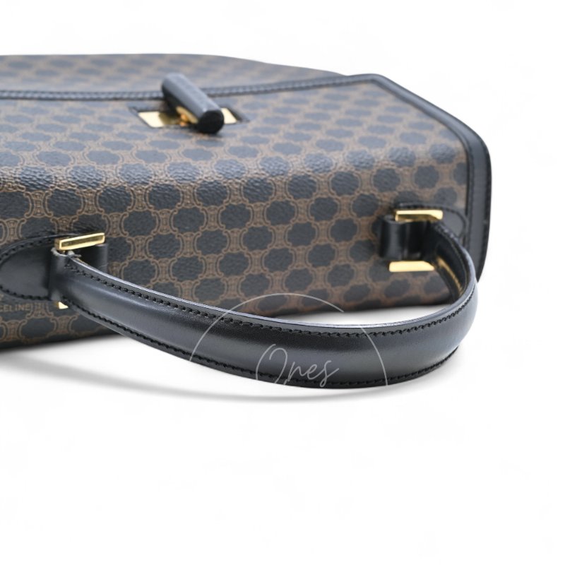 中古 Celine 賽琳 復古Macadam 經典老花圖案 轉扣 手提包-10
