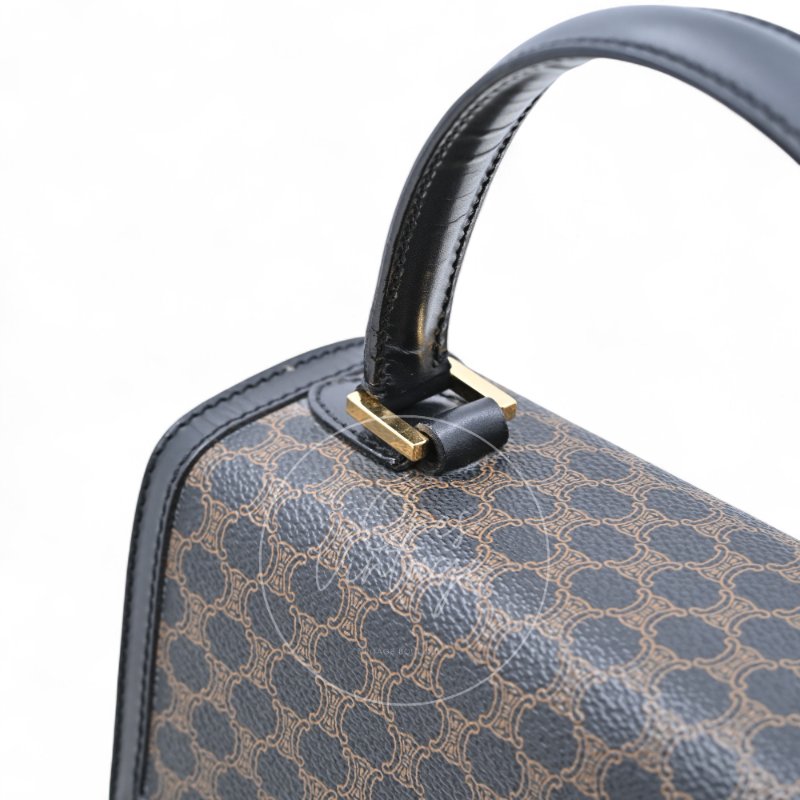中古 Celine 賽琳 復古Macadam 經典老花圖案 轉扣 手提包-11