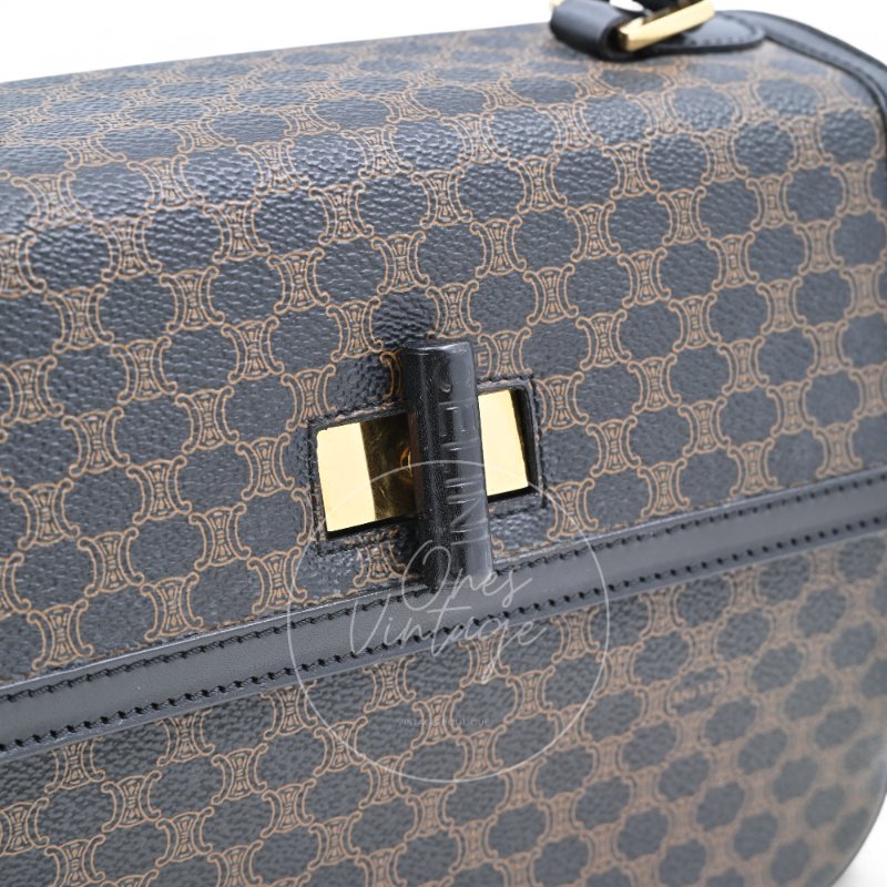 中古 Celine 賽琳 復古Macadam 經典老花圖案 轉扣 手提包-12