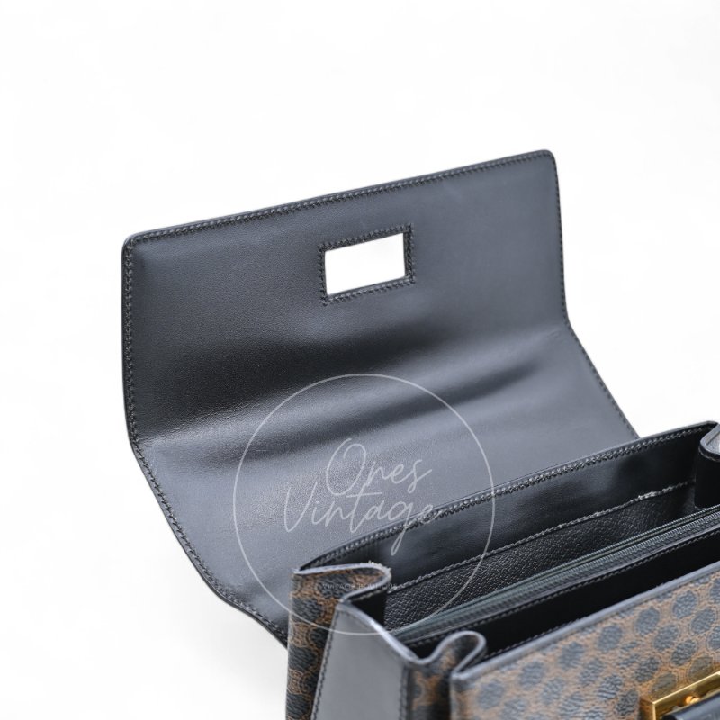中古 Celine 賽琳 復古Macadam 經典老花圖案 轉扣 手提包-14