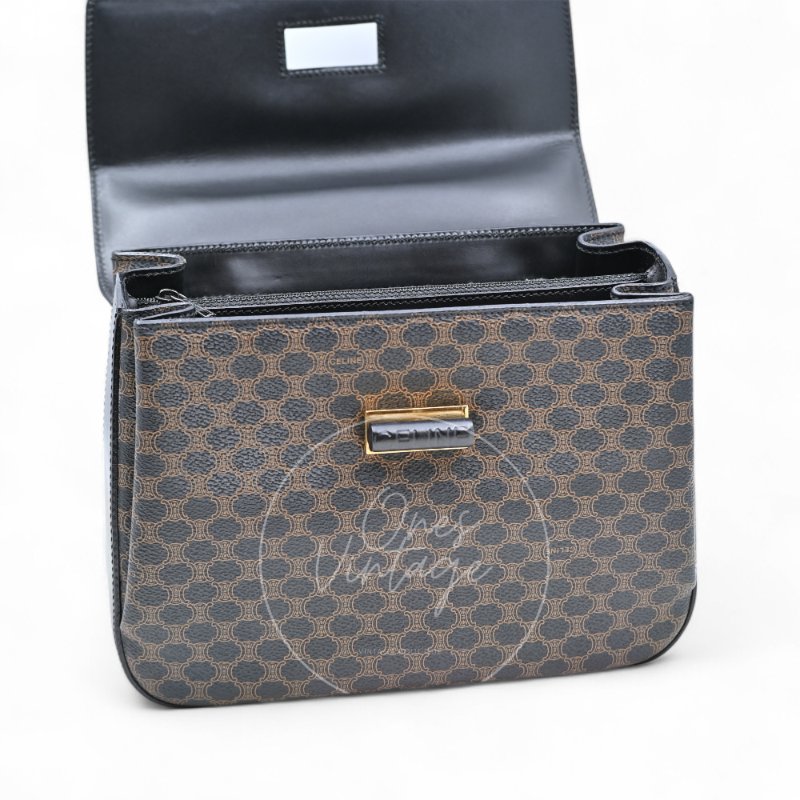 中古 Celine 賽琳 復古Macadam 經典老花圖案 轉扣 手提包-15