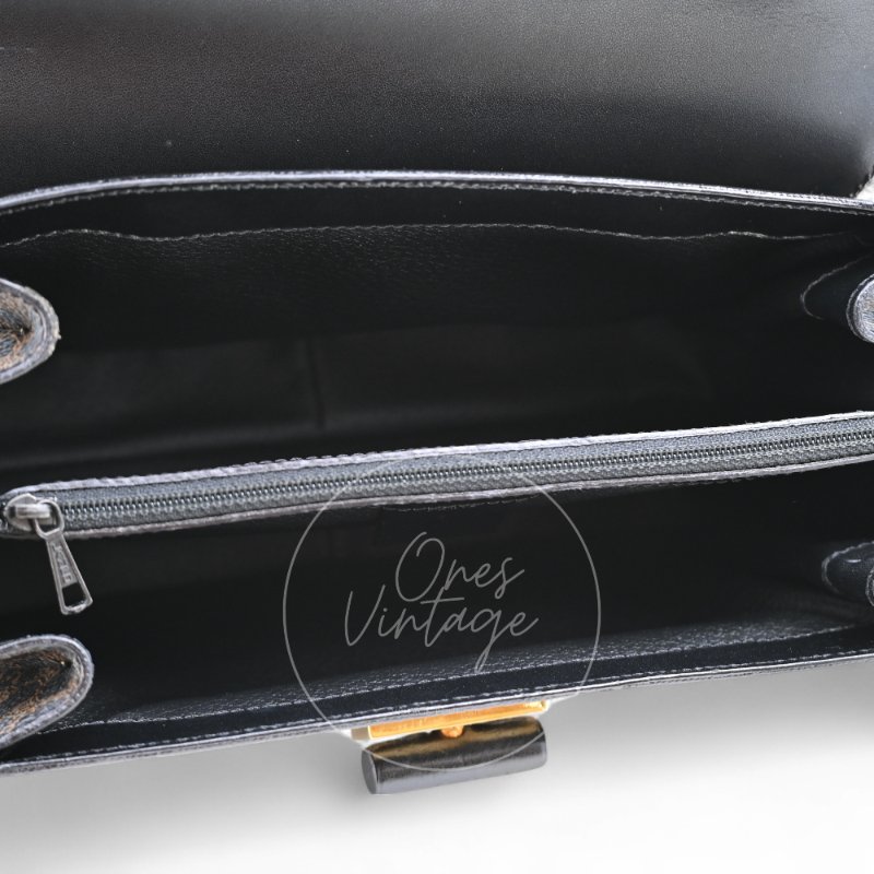 中古 Celine 賽琳 復古Macadam 經典老花圖案 轉扣 手提包-16