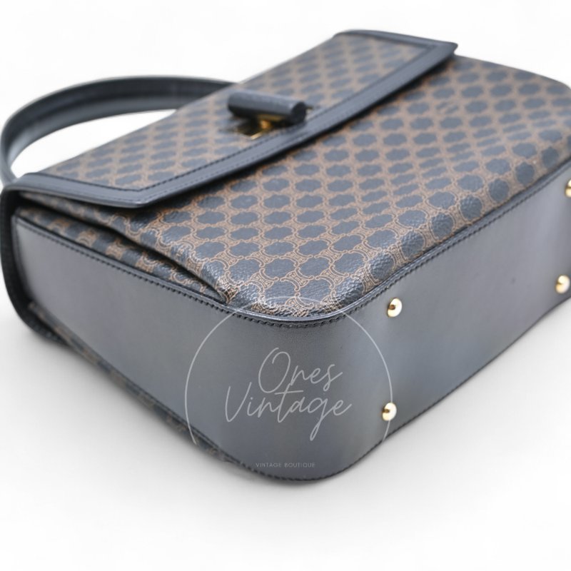 中古 Celine 賽琳 復古Macadam 經典老花圖案 轉扣 手提包-23