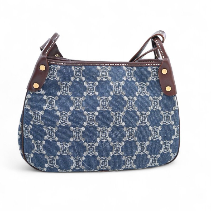 中古 Celine 賽琳 藍色牛仔布 Macadam 經典老花圖案 肩背包-1