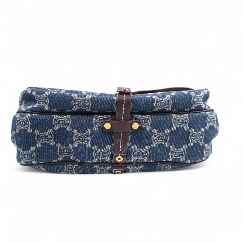中古 Celine 賽琳 藍色牛仔布 Macadam 經典老花圖案 肩背包-5