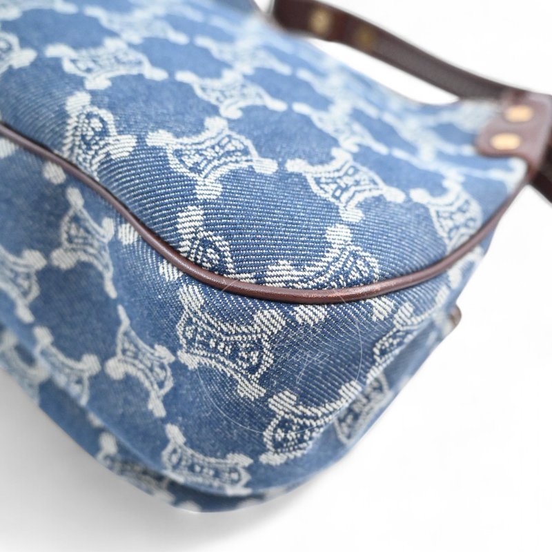 中古 Celine 賽琳 藍色牛仔布 Macadam 經典老花圖案 肩背包-11