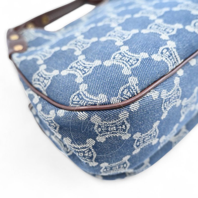 中古 Celine 賽琳 藍色牛仔布 Macadam 經典老花圖案 肩背包-12