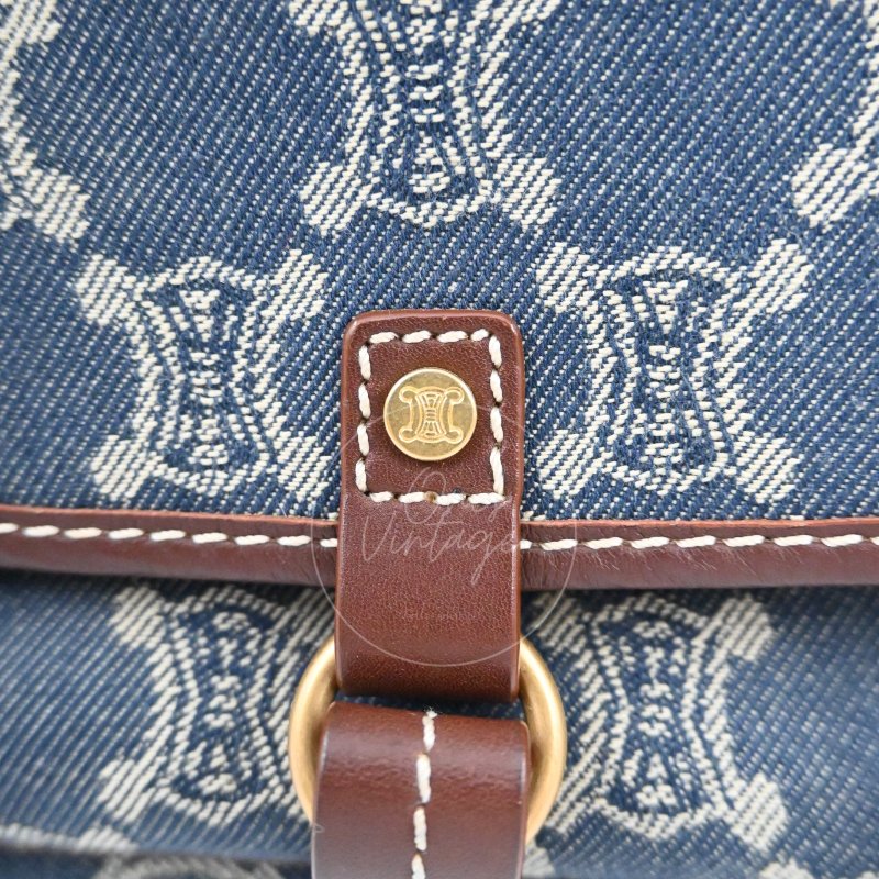 中古 Celine 賽琳 藍色牛仔布 Macadam 經典老花圖案 肩背包-15