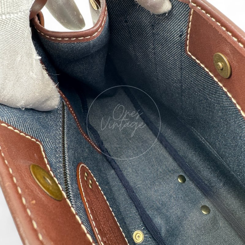 中古 Celine 賽琳 藍色牛仔布 Macadam 經典老花圖案 肩背包-20