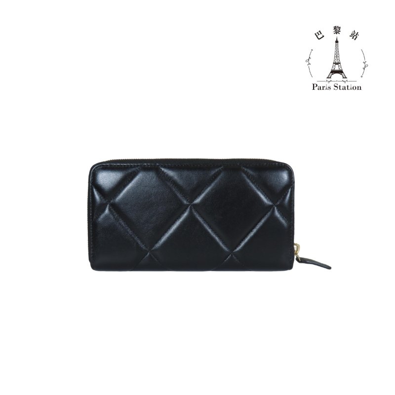 【巴黎站二手名牌專賣店】＊現貨＊CHANEL 香奈兒 真品＊19系列 黑色羊皮大菱格紋拉鍊長夾-1