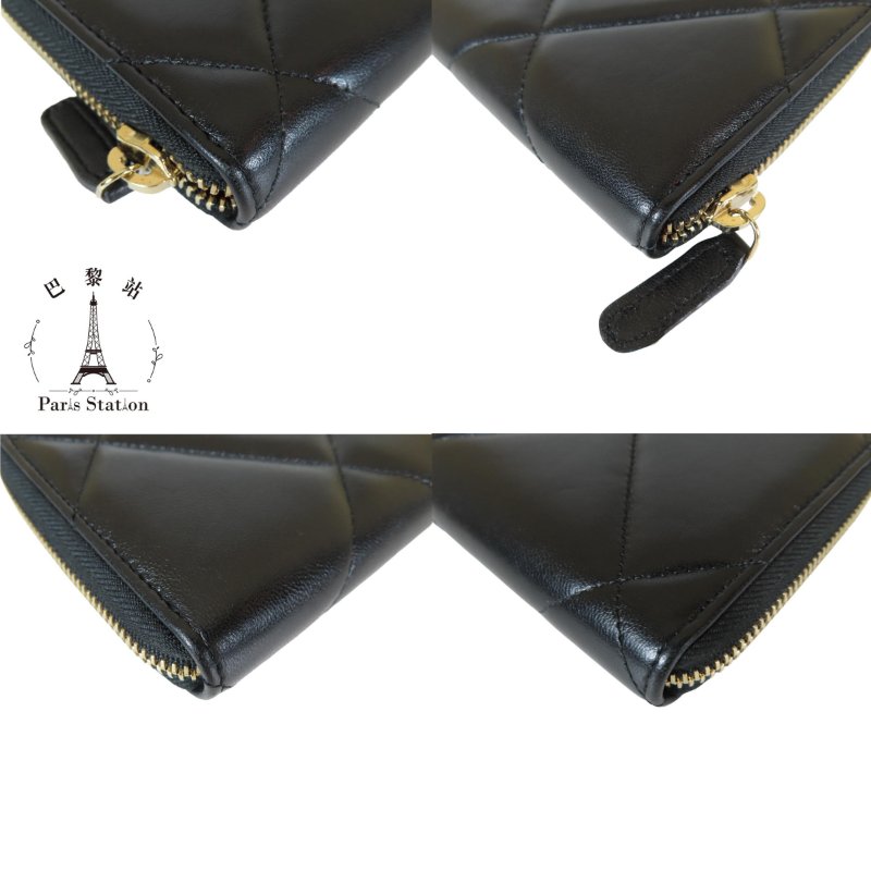 【巴黎站二手名牌專賣店】＊現貨＊CHANEL 香奈兒 真品＊19系列 黑色羊皮大菱格紋拉鍊長夾-4