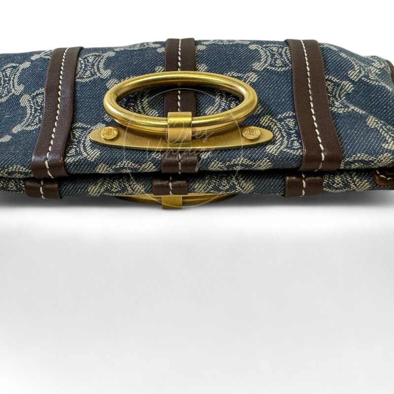 中古 Celine 賽琳 古巴黎凱旋門Macadam 老花圖案 牛仔布材質 肩背包-2