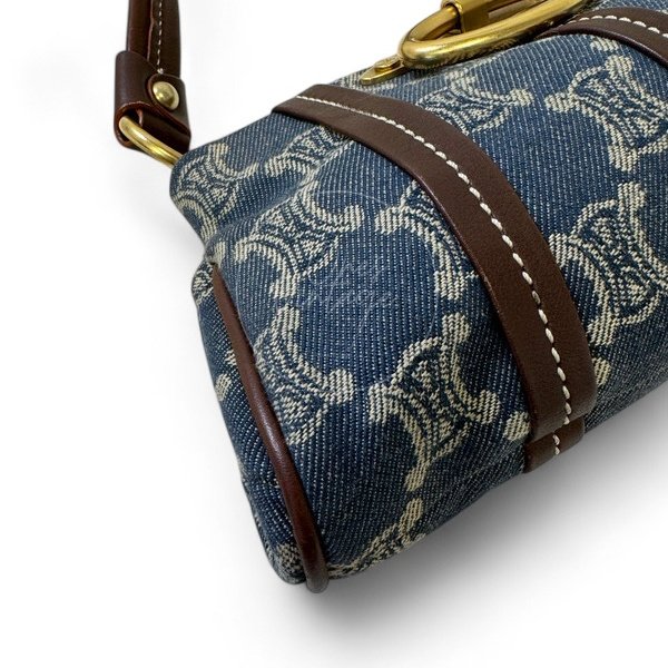 中古 Celine 賽琳 古巴黎凱旋門Macadam 老花圖案 牛仔布材質 肩背包-6