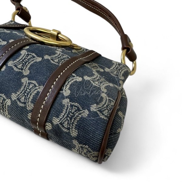 中古 Celine 賽琳 古巴黎凱旋門Macadam 老花圖案 牛仔布材質 肩背包-7