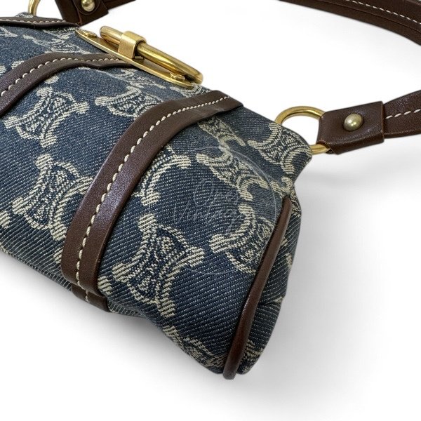 中古 Celine 賽琳 古巴黎凱旋門Macadam 老花圖案 牛仔布材質 肩背包-8