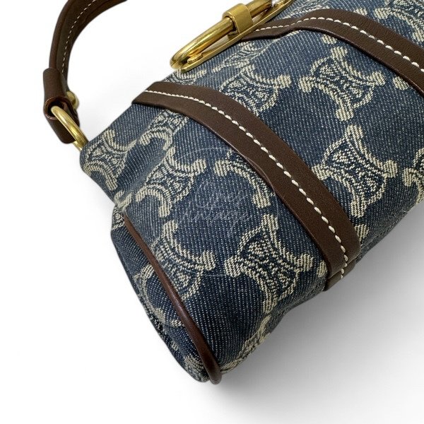 中古 Celine 賽琳 古巴黎凱旋門Macadam 老花圖案 牛仔布材質 肩背包-9