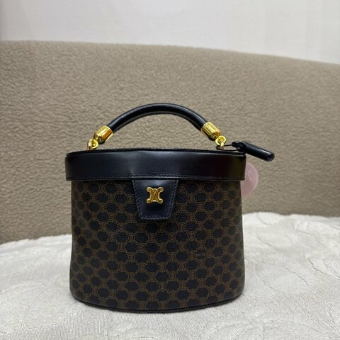 中古 Celine 賽琳 復古黑色 Macadam老花圖案 小手袋 化妝箱