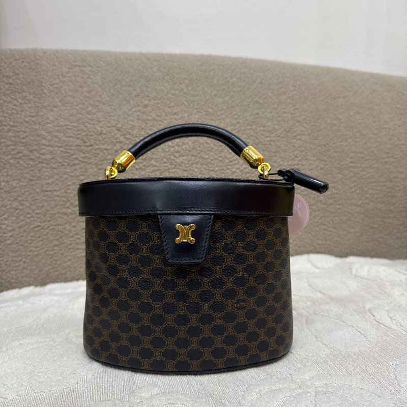 中古 Celine 賽琳 復古黑色 Macadam老花圖案 小手袋 化妝箱-0