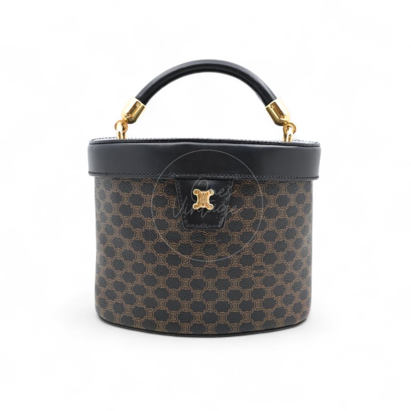中古 Celine 賽琳 復古黑色 Macadam老花圖案 小手袋 化妝箱-1