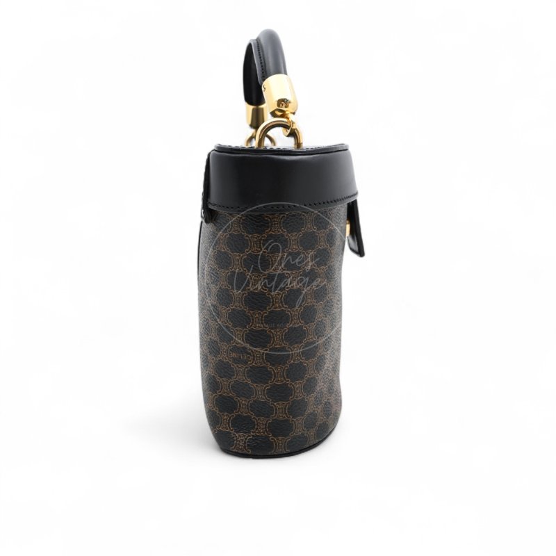 中古 Celine 賽琳 復古黑色 Macadam老花圖案 小手袋 化妝箱-2