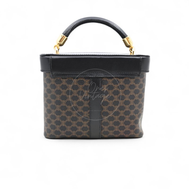 中古 Celine 賽琳 復古黑色 Macadam老花圖案 小手袋 化妝箱-3