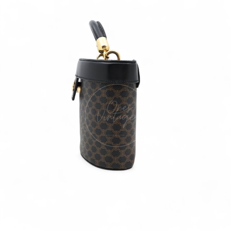 中古 Celine 賽琳 復古黑色 Macadam老花圖案 小手袋 化妝箱-4