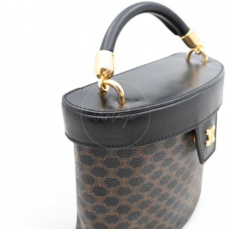 中古 Celine 賽琳 復古黑色 Macadam老花圖案 小手袋 化妝箱-7