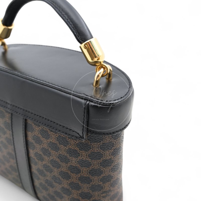 中古 Celine 賽琳 復古黑色 Macadam老花圖案 小手袋 化妝箱-8
