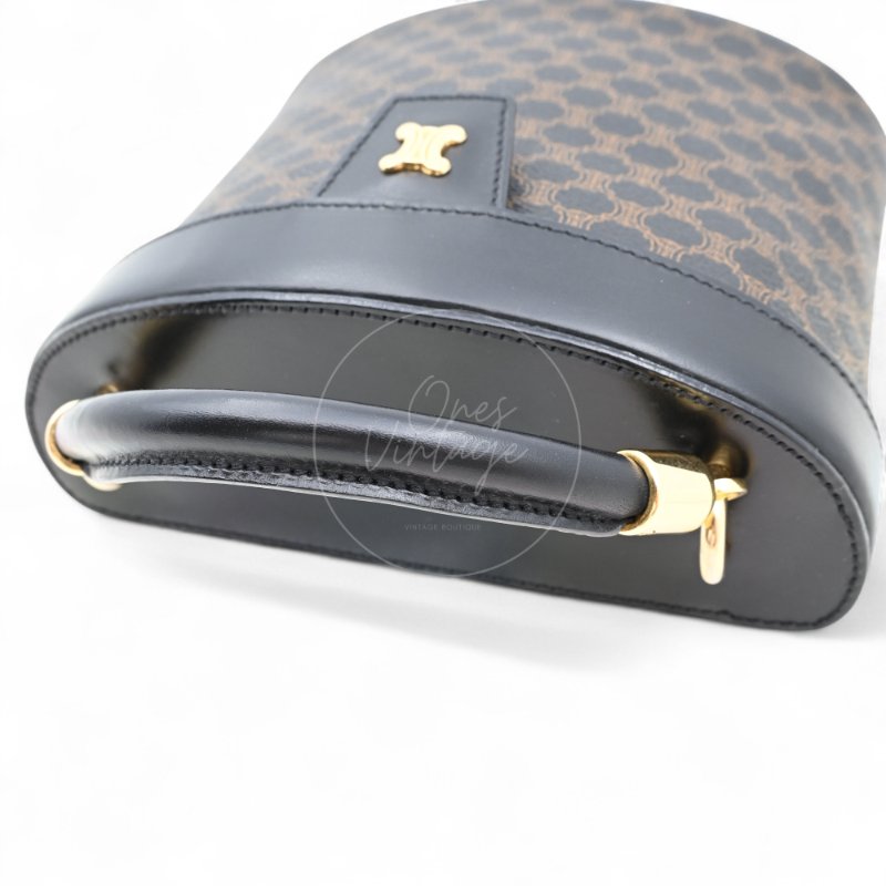 中古 Celine 賽琳 復古黑色 Macadam老花圖案 小手袋 化妝箱-16