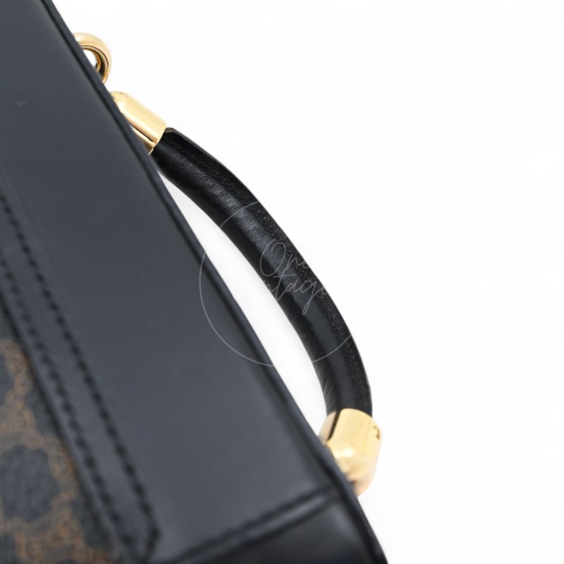 中古 Celine 賽琳 復古黑色 Macadam老花圖案 小手袋 化妝箱-17