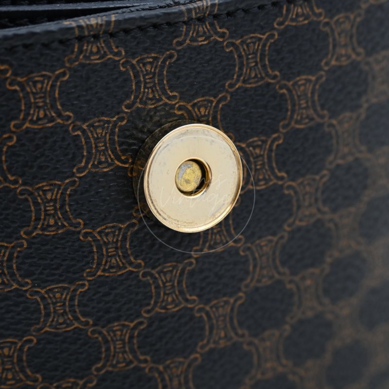 中古 Celine 賽琳 復古黑色 Macadam老花圖案 小手袋 化妝箱-23
