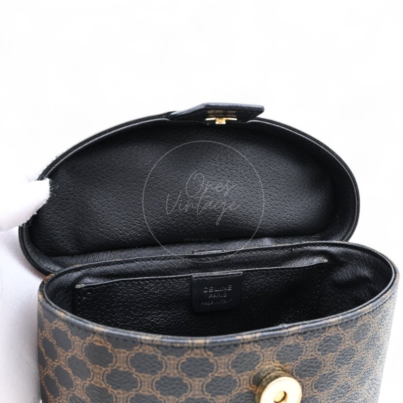 中古 Celine 賽琳 復古黑色 Macadam老花圖案 小手袋 化妝箱-26