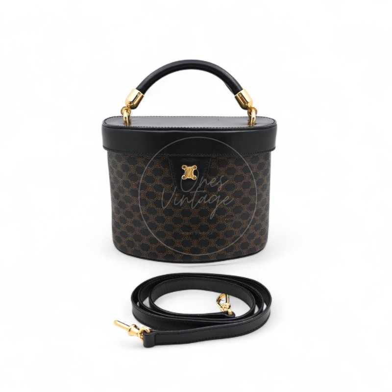 中古 Celine 賽琳 復古黑色 Macadam老花圖案 小手袋 化妝箱-30