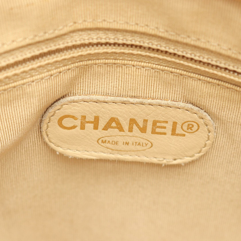 香奈兒 (CHANEL) Logo 手提包,粒面小牛皮,米色,二手,女士,金色五金,CC Coco-3