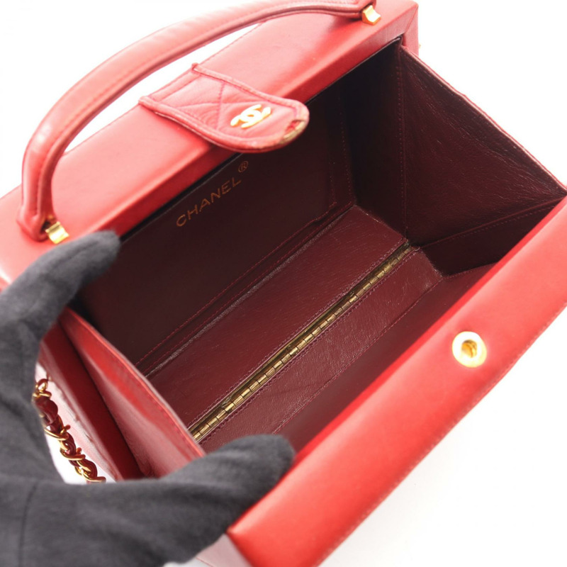 香奈兒 (CHANEL) Matelasse Chan 單肩手提包,羊皮(綿羊皮),紅色,二手,金色五金 CC-2