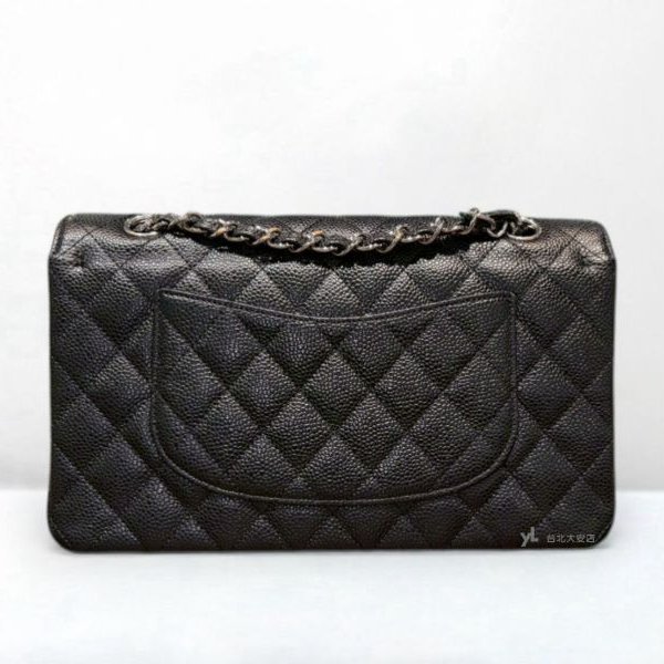A13042-Chanel CF25黑色荔枝牛皮菱格紋銀釦coco25 口蓋包/A01112-3