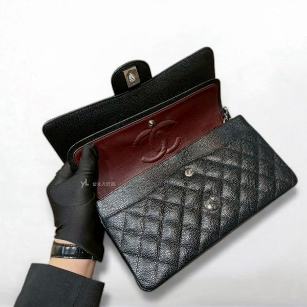 A13042-Chanel CF25黑色荔枝牛皮菱格紋銀釦coco25 口蓋包/A01112-5